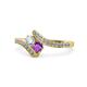 1 - Eleni Round Lab Grown Diamond and Amethyst with Side Diamonds Bypass Ring 