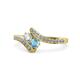 1 - Eleni Round Lab Grown Diamond and Blue Topaz with Side Diamonds Bypass Ring 
