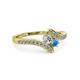 3 - Eleni Round Lab Grown Diamond and Blue Topaz with Side Diamonds Bypass Ring 