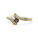 1 - Eleni Round Lab Grown Diamond and Red Garnet with Side Diamonds Bypass Ring 