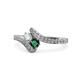 1 - Eleni Round Lab Grown Diamond and Emerald with Side Diamonds Bypass Ring 