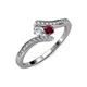 4 - Eleni Round Lab Grown Diamond and Ruby with Side Diamonds Bypass Ring 