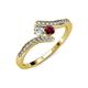 4 - Eleni Round Lab Grown Diamond and Ruby with Side Diamonds Bypass Ring 