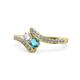 1 - Eleni Round Lab Grown Diamond and London Blue Topaz with Side Diamonds Bypass Ring 