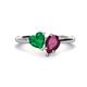 1 - Sasha Heart Shape Lab Created Emerald & Pear Shape Rhodolite Garnet 2 Stone Duo Ring 
