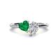 1 - Sasha IGI Certified Pear Shape Lab Grown Diamond & Heart Shape Lab Created Emerald 2 Stone Duo Ring 