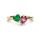 1 - Sasha Heart Shape Lab Created Emerald & Pear Shape Pink Tourmaline 2 Stone Duo Ring 