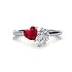 1 - Sasha GIA Certified Pear Shape Diamond & Heart Shape Lab Created Ruby 2 Stone Duo Ring 