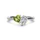 1 - Sasha GIA Certified Pear Shape Diamond & Heart Shape Peridot 2 Stone Duo Ring 