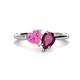 1 - Sasha Heart Shape Lab Created Pink Sapphire & Pear Shape Rhodolite Garnet 2 Stone Duo Ring 