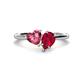 1 - Sasha Heart Shape Pink Tourmaline & Pear Shape Lab Created Ruby 2 Stone Duo Ring 