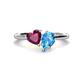 1 - Sasha Heart Shape Rhodolite Garnet & Pear Shape Blue Topaz 2 Stone Duo Ring 