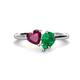 1 - Sasha Heart Shape Rhodolite Garnet & Pear Shape Lab Created Emerald 2 Stone Duo Ring 