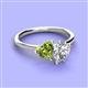 3 - Sasha GIA Certified Pear Shape Diamond & Heart Shape Peridot 2 Stone Duo Ring 