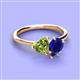 3 - Sasha Heart Shape Peridot & Pear Shape Lab Created Blue Sapphire 2 Stone Duo Ring 