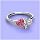 3 - Sasha GIA Certified Pear Shape Diamond & Heart Shape Pink Tourmaline 2 Stone Duo Ring 