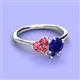 3 - Sasha Heart Shape Pink Tourmaline & Pear Shape Lab Created Blue Sapphire 2 Stone Duo Ring 