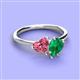 3 - Sasha Heart Shape Pink Tourmaline & Pear Shape Lab Created Emerald 2 Stone Duo Ring 