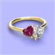 3 - Sasha GIA Certified Pear Shape Diamond & Heart Shape Rhodolite Garnet 2 Stone Duo Ring 