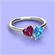 3 - Sasha Heart Shape Rhodolite Garnet & Pear Shape Blue Topaz 2 Stone Duo Ring 