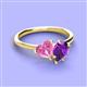 3 - Sasha Heart Shape Lab Created Pink Sapphire & Pear Shape Amethyst 2 Stone Duo Ring 