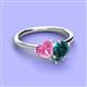 3 - Sasha Heart Shape Lab Created Pink Sapphire & Pear Shape London Blue Topaz 2 Stone Duo Ring 