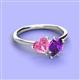 3 - Sasha Heart Shape Lab Created Pink Sapphire & Pear Shape Amethyst 2 Stone Duo Ring 