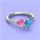 3 - Sasha Heart Shape Lab Created Pink Sapphire & Pear Shape Blue Topaz 2 Stone Duo Ring 