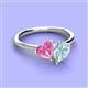 3 - Sasha Heart Shape Lab Created Pink Sapphire & Pear Shape Aquamarine 2 Stone Duo Ring 