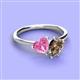 3 - Sasha Heart Shape Lab Created Pink Sapphire & Pear Shape Smoky Quartz 2 Stone Duo Ring 