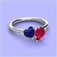 3 - Sasha Heart & Pear Shape Created Blue Sapphire & Created Ruby 2 Stone Duo Ring 