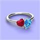 3 - Sasha Heart Shape Lab Created Ruby & Pear Shape Blue Topaz 2 Stone Duo Ring 