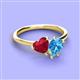 3 - Sasha Heart Shape Lab Created Ruby & Pear Shape Blue Topaz 2 Stone Duo Ring 