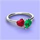 3 - Sasha Heart & Pear Shape Created Ruby & Created Emerald 2 Stone Duo Ring 