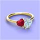 3 - Sasha Heart Shape Lab Created Ruby & Pear Shape Aquamarine 2 Stone Duo Ring 