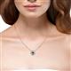 4 - Lillac Iris Round Black Diamond and Baguette White Diamond Milgrain Halo Pendant Necklace with Diamond Stations 