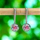 2 - Lillac Iris Round Pink Tourmaline and Baguette Diamond Halo Dangling Earrings 