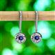 2 - Lillac Iris Round Blue Sapphire and Baguette Diamond Halo Dangling Earrings 