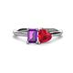 1 - Esther Emerald Shape Amethyst & Heart Shape Lab Created Ruby 2 Stone Duo Ring 