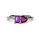 1 - Esther Emerald Shape Amethyst & Heart Shape Rhodolite Garnet 2 Stone Duo Ring 