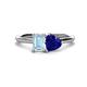 1 - Esther Emerald Shape Aquamarine & Heart Shape Lab Created Blue Sapphire 2 Stone Duo Ring 