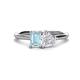 1 - Esther Emerald Shape Aquamarine & Heart Shape White Sapphire 2 Stone Duo Ring 
