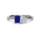 1 - Esther GIA Certified Heart Shape Diamond & Emerald Shape Lab Created Blue Sapphire 2 Stone Duo Ring 
