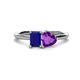 1 - Esther Emerald Shape Lab Created Blue Sapphire & Heart Shape Amethyst 2 Stone Duo Ring 