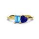1 - Esther Emerald Shape Blue Topaz & Heart Shape Lab Created Blue Sapphire 2 Stone Duo Ring 