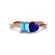 1 - Esther Emerald Shape Blue Topaz & Heart Shape Lab Created Blue Sapphire 2 Stone Duo Ring 