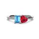 1 - Esther Emerald Shape Blue Topaz & Heart Shape Lab Created Ruby 2 Stone Duo Ring 