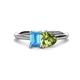 1 - Esther Emerald Shape Blue Topaz & Heart Shape Peridot 2 Stone Duo Ring 