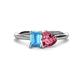 1 - Esther Emerald Shape Blue Topaz & Heart Shape Pink Tourmaline 2 Stone Duo Ring 
