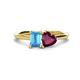 1 - Esther Emerald Shape Blue Topaz & Heart Shape Rhodolite Garnet 2 Stone Duo Ring 